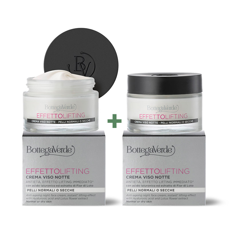 ** 1 + 1 FREE ** Effetto Lifting - Anti-ageing night cream, instant* lifting effect, with hyaluronic acid and Lotus flower extract (50 ml) - for normal and dry skin