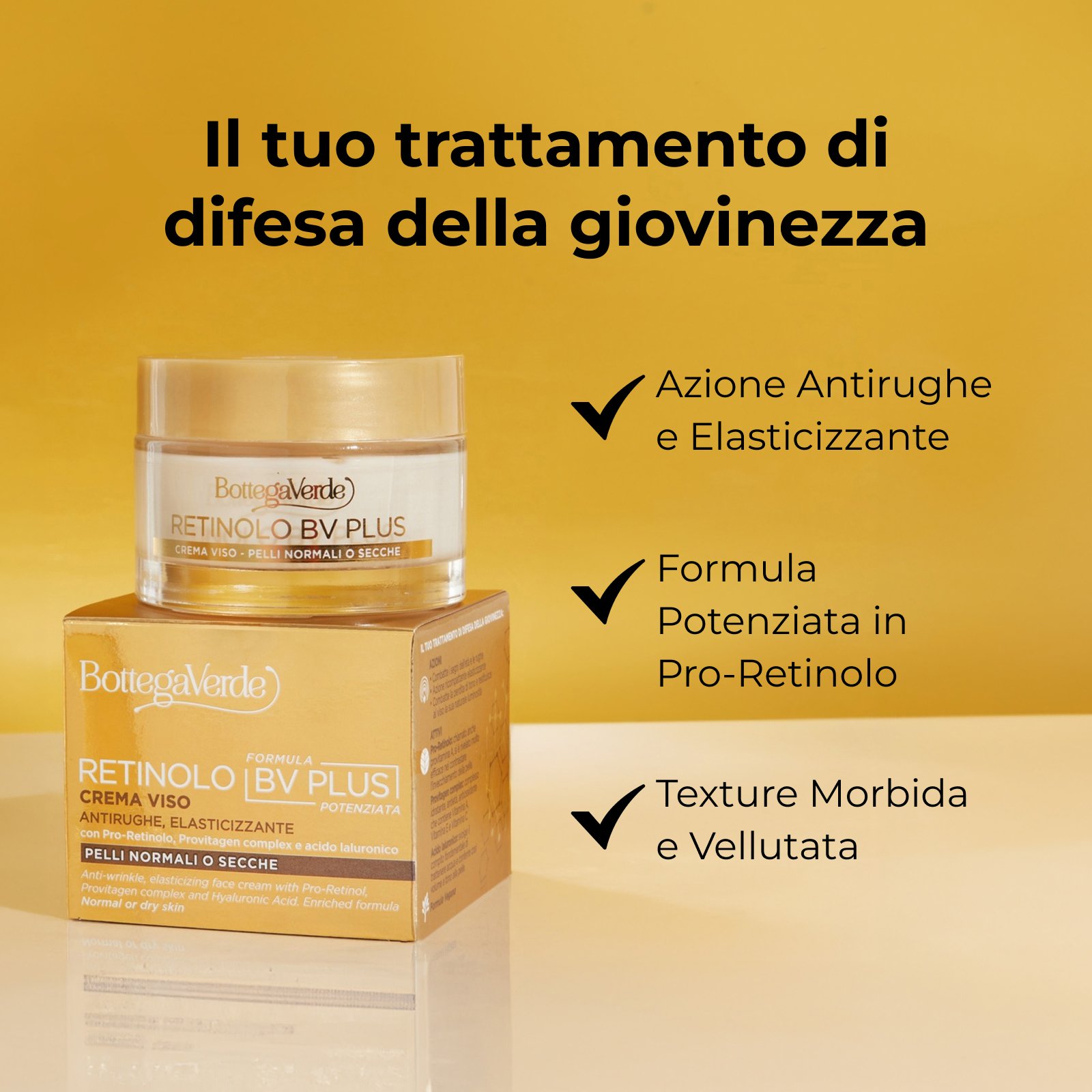 Retinolo Bv Plus - Crema viso - Formula potenziata - antirughe elasticizzante - con Pro-Retinolo, Provitagen complex e acido laluronico - pelli normali o secche