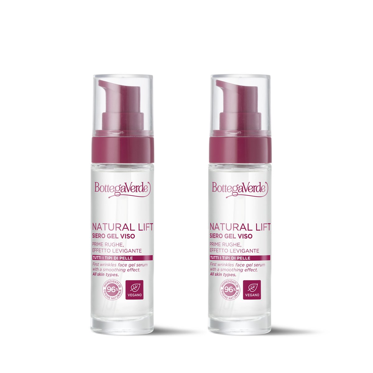 Offerta 2 pezzi Natural Lift - Siero gel viso - prime rughe, effetto levigante, con Filmexel®, Pluridefence® ed estratto di fiori di Ciliegio (30 ml) - tutti i tipi di pelle