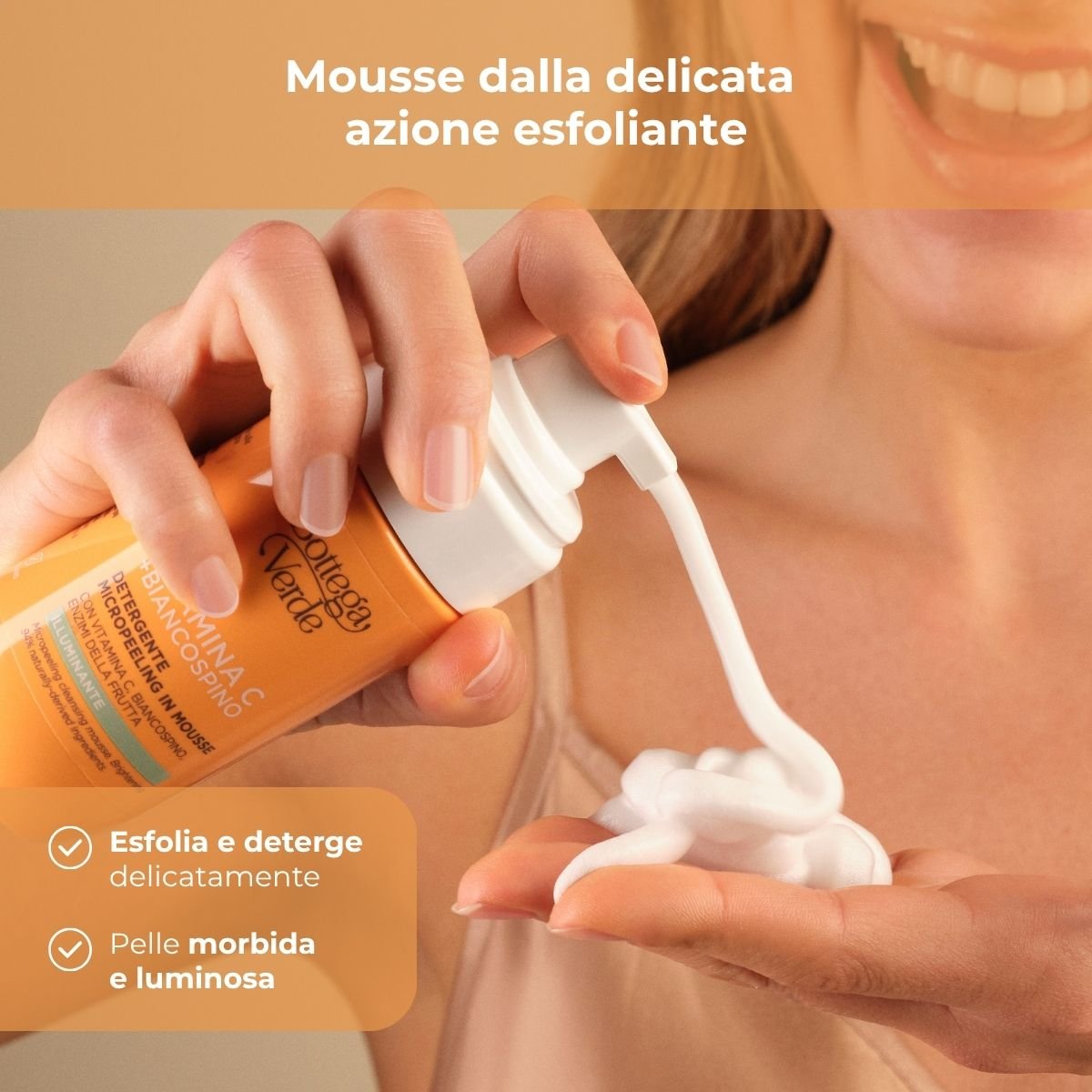 Vitamina C + Biancospino - Detergente micropeeling in mousse - con Vitamina C, Biancospino e Enzimi della frutta - illuminante