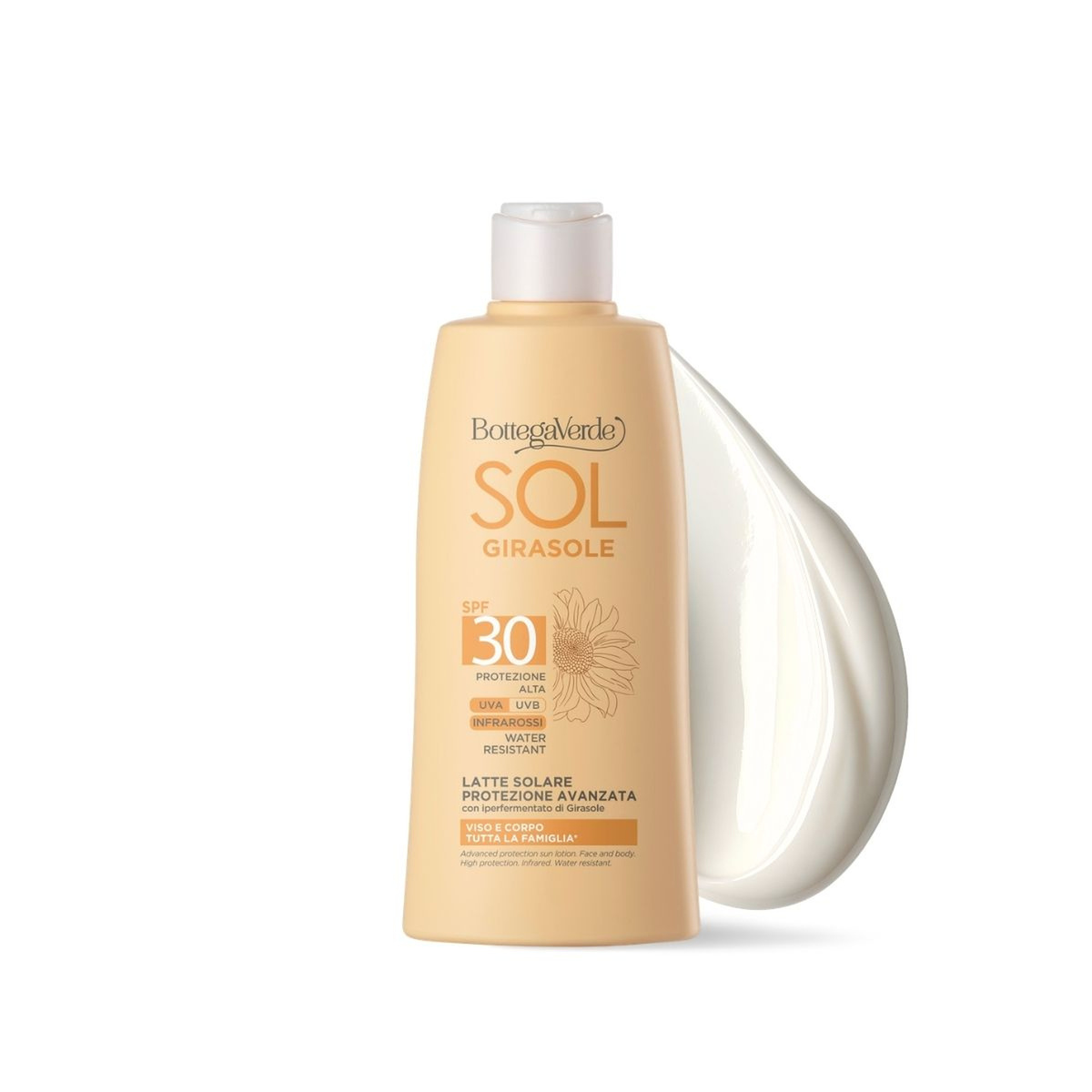 Advanced protection sun lotion - face and body - with hyperfermented Sunflower extract from Tenuta Bottega Verde (200 ml) - HIGH PROTECTION SPF30 - INFRARED - WATER RESISTANT