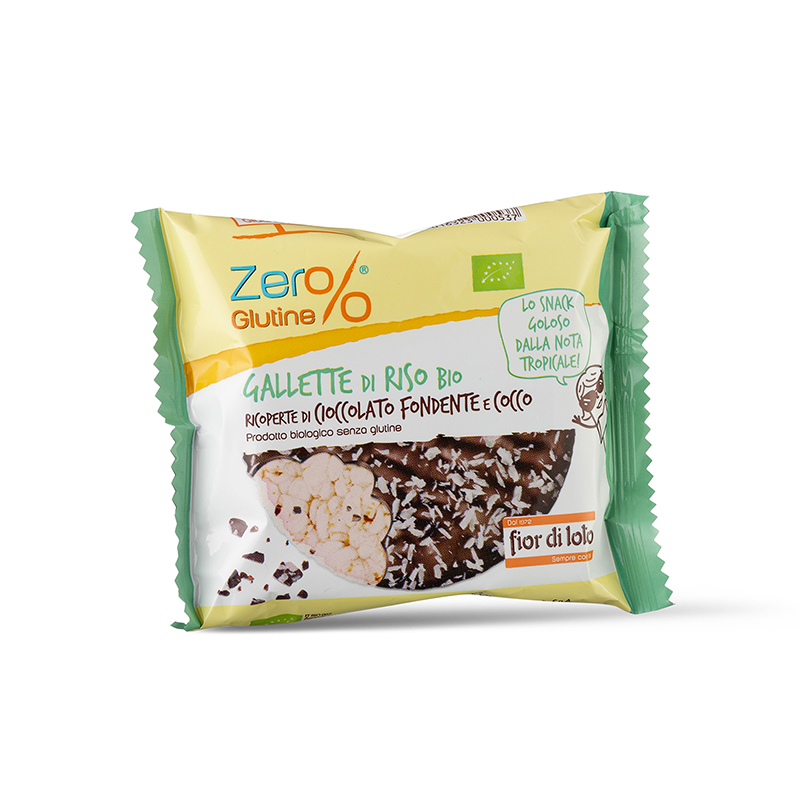 FIOR DI LOTO Zer%glutine Gallette di riso con cioccolato fondente e Cocco