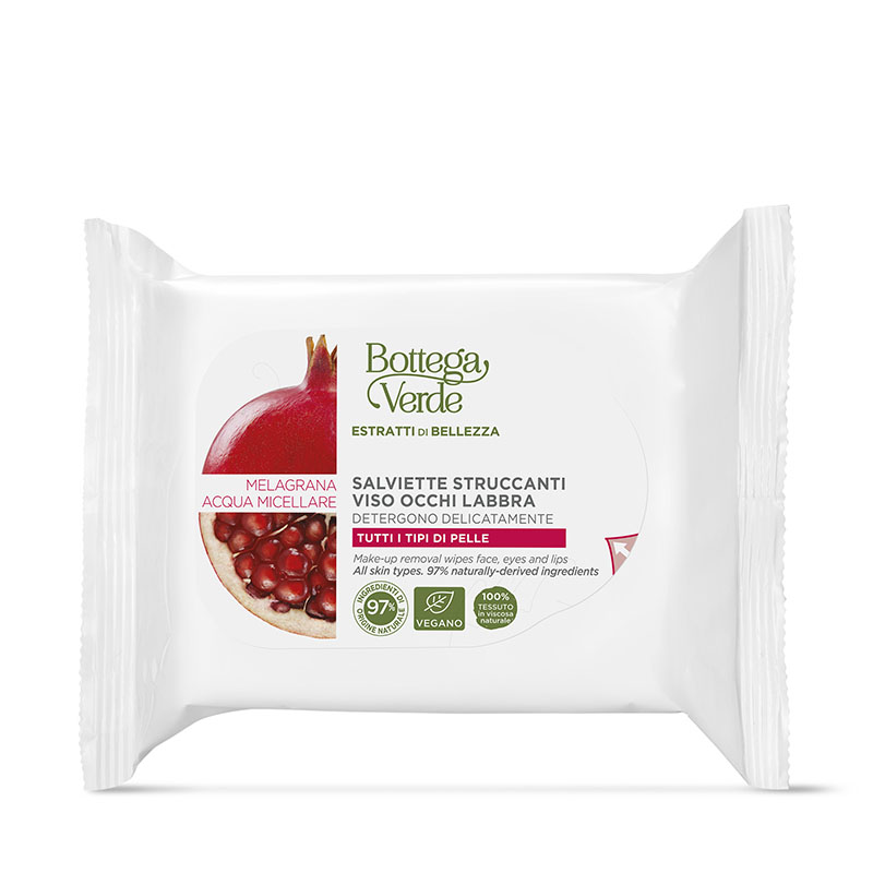 Make-up removal wipes - face, eyes and lips - Pomegranate and Micellar water - delicate cleansing - all skin types (25 wipes)