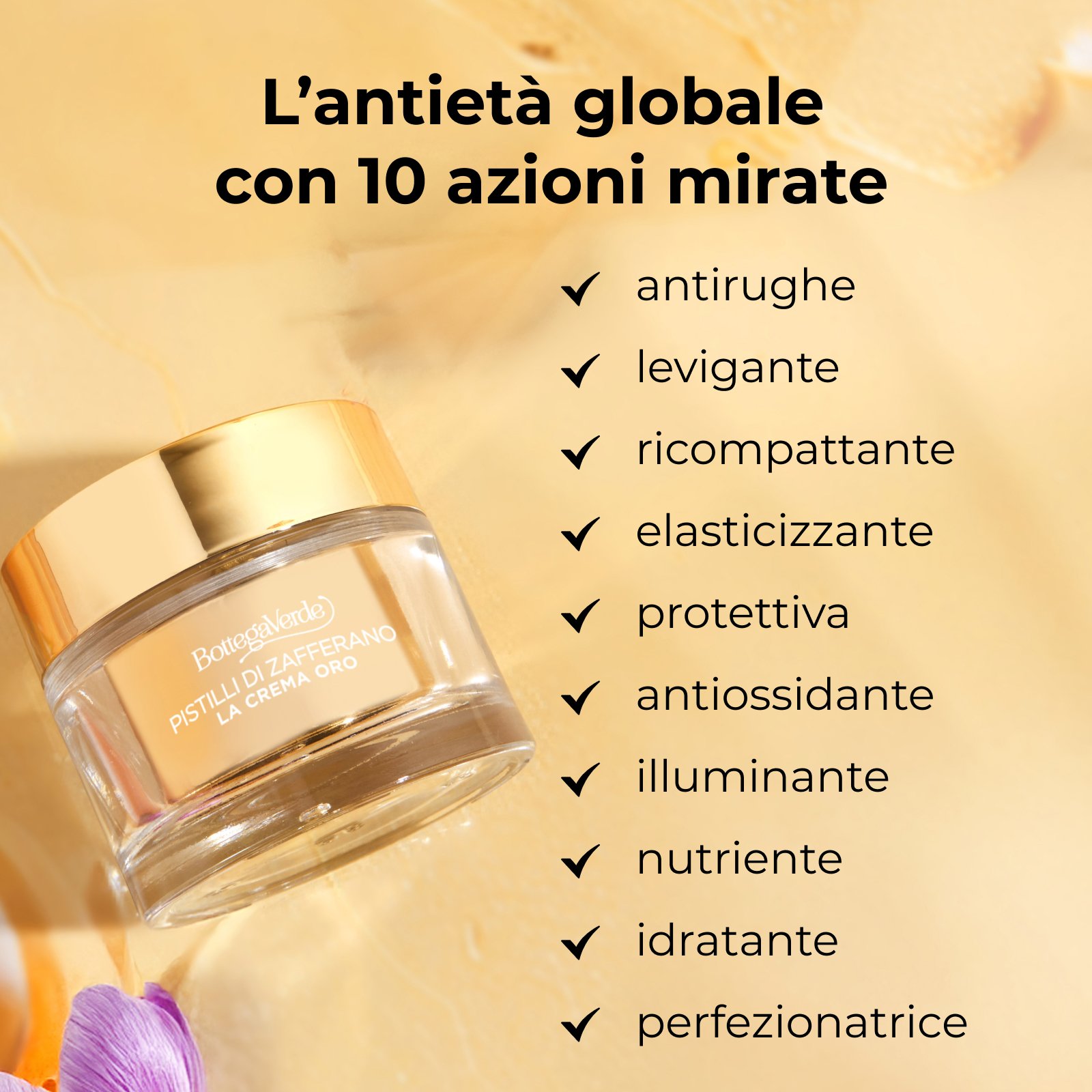 The golden cream - Day and night face treatment -  10-way global anti-wrinkle anti-aging action - with SAFFRON-IDE PRO AGE with Ceramides and hyperfermented Saffron extract (50 ml)