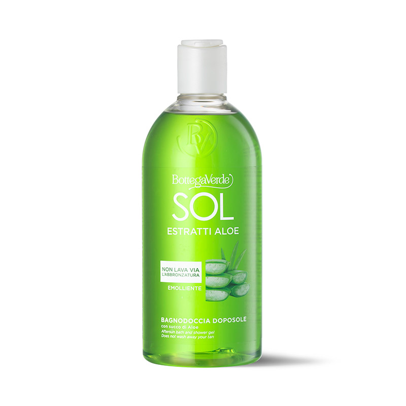 SOL Estratti Aloe - Aftersun bath and shower gel - doesn't wash away your tan - with Aloe juice (400 ml) - emollient