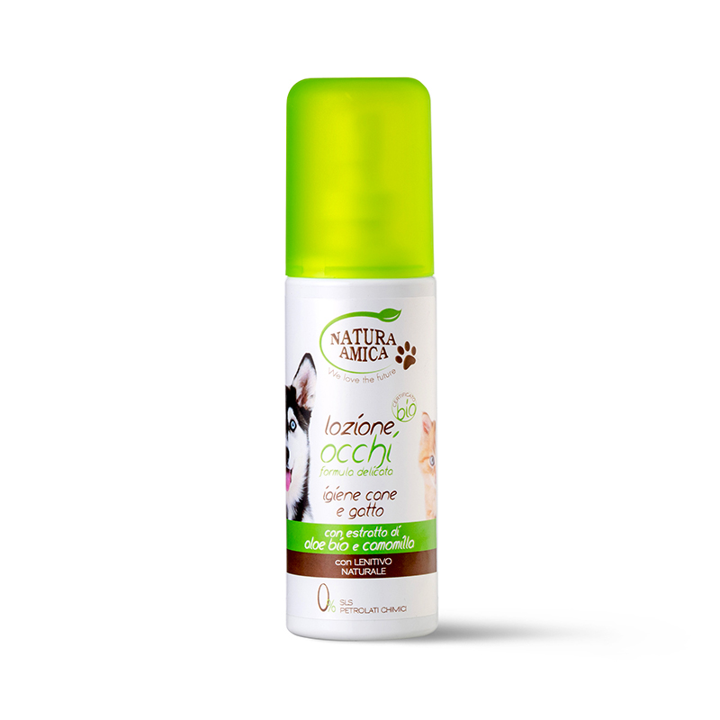 NATURA AMICA - Lozione occhi igiene cane e gatto con estratti di Aloe bio e Camomilla