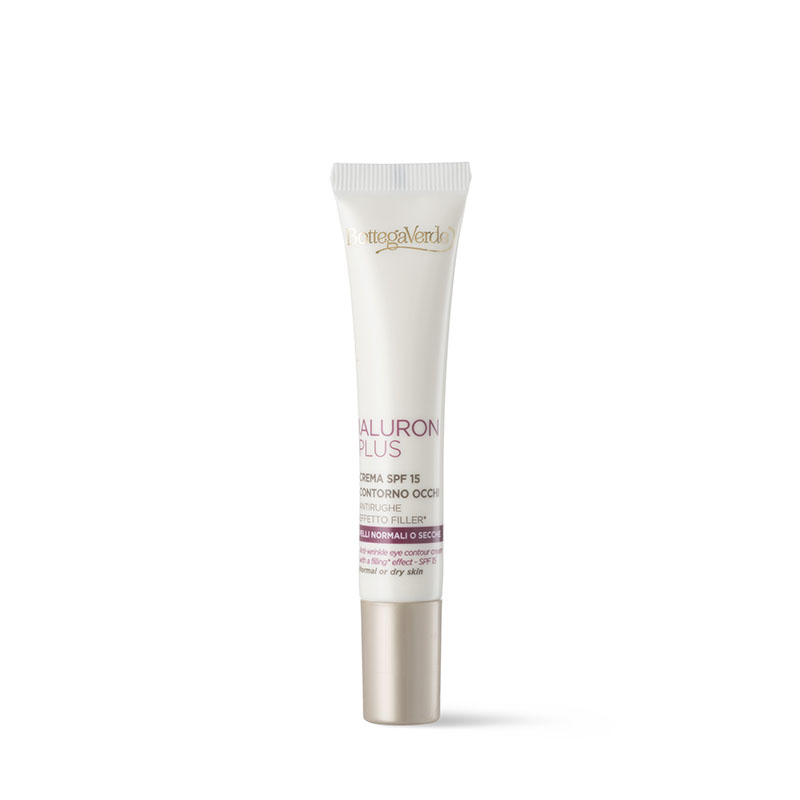 Ialuron Plus - Crema contorno de ojos antiarrugas, efecto relleno* con ácido hialurónico y extractos de flores blancas SPF 15 (15 ml) - pieles normales o secas