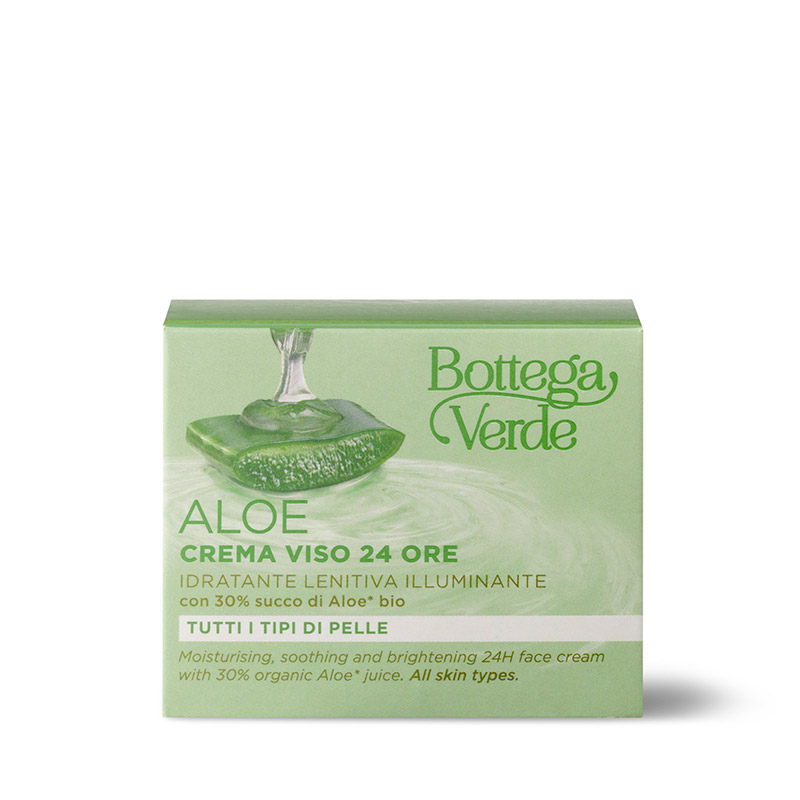 Aloe - Crema viso 24 ore - idratante, lenitiva, illuminante -  con 30% succo di Aloe* bio - tutti i tipi di pelle