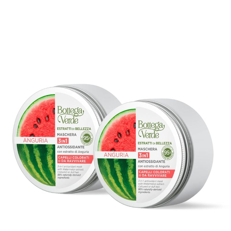 2 pieces Offer Estratti di bellezza - Watermelon - 3-in-1 antioxidant mask - with Watermelon extract (200 ml) - Coloured or dull hair