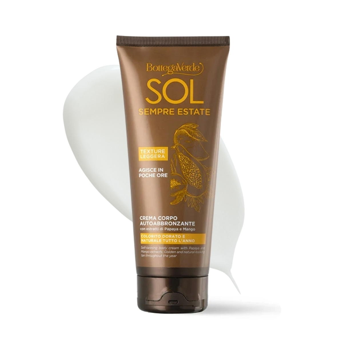 SOL Sempre Estate - Self-tanning body cream with Papaya and Mango extracts (200 ml) - for a natural, golden tan all year round