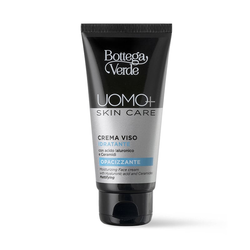UOMO+ skincare Crema viso idratante opacizzante con acido Ialuronico e Ceramidi