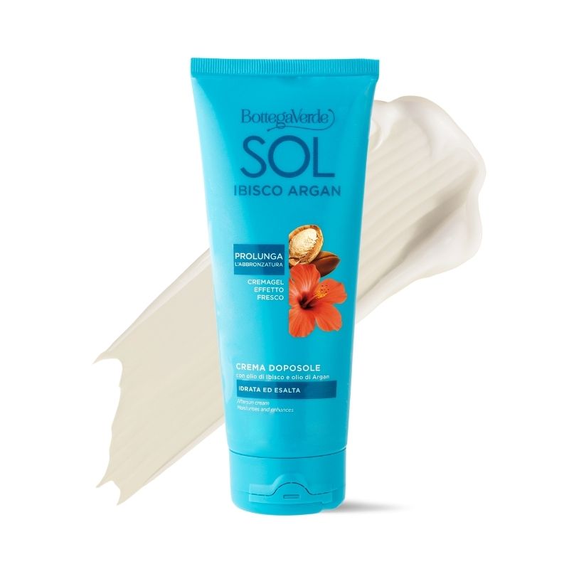 SOL Ibisco Argan - Aftersun cream - moisturises and enhances your tan - with Hibiscus Oil and Argan Oil (200 ml) - prolongs your tan - fresh effect gel cream