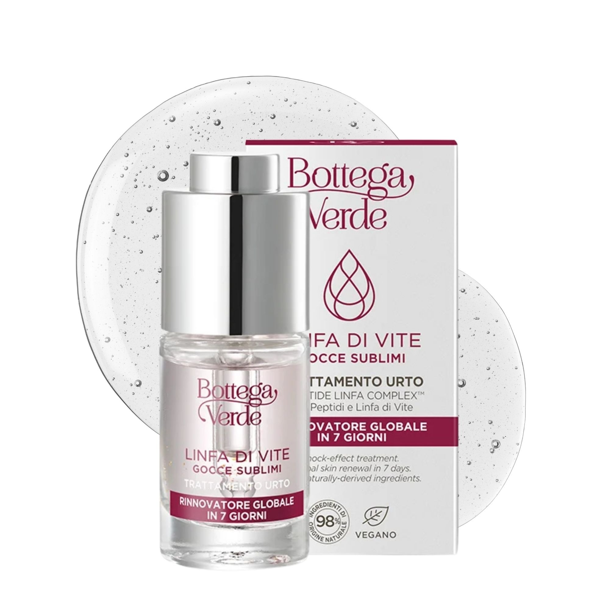 Sublime drops - Shock treatment - global skin renewal in 7 days - 2-PEPTIDE LINFA COMPLEX with Peptides and Vine Sap (10 ml) - fragrance-free