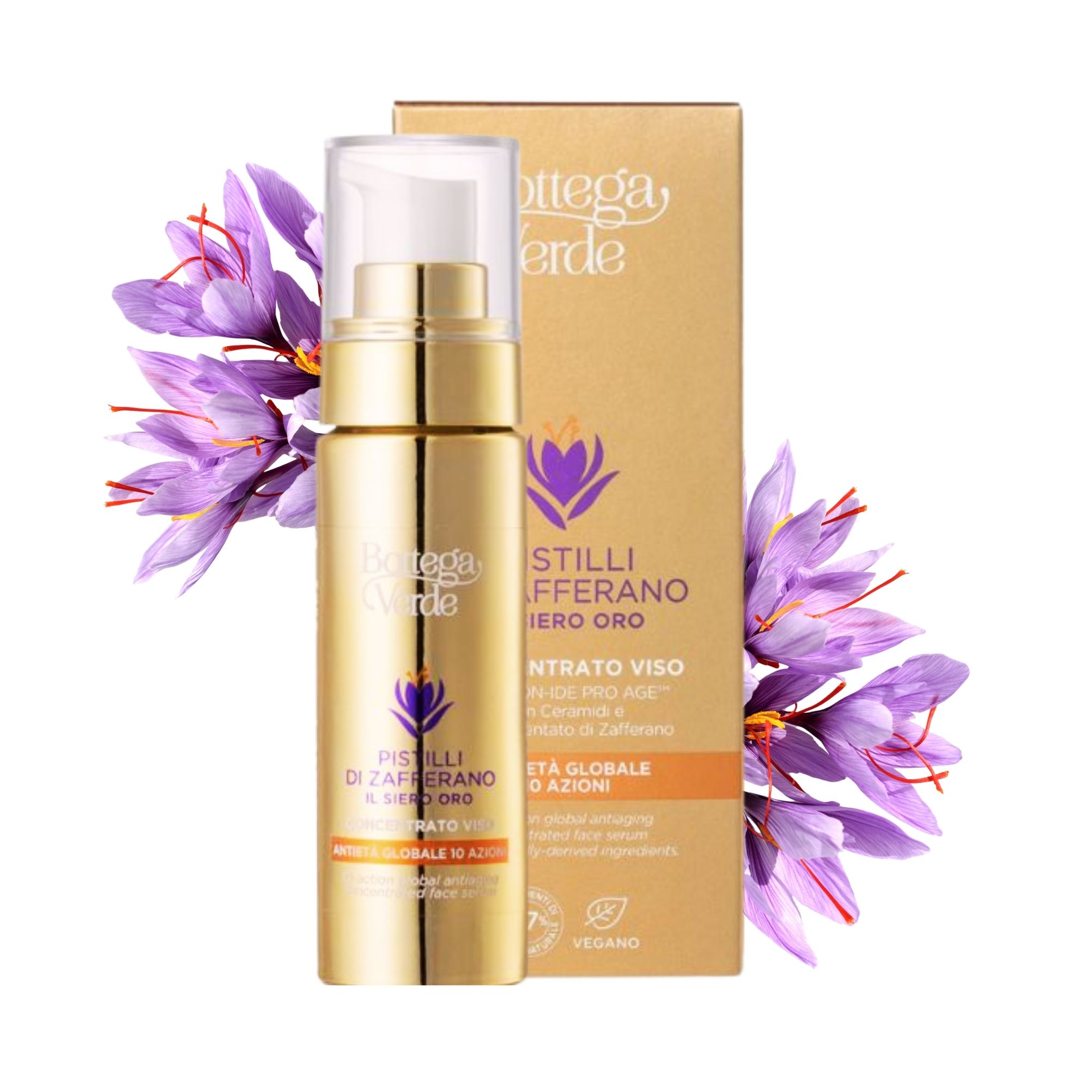 The golden serum - 10-action global antiaging concentrated face serum - with SAFFRON-IDE PRO AGE&iquest; with Ceramides and hyperfermented Saffron extract (30 ml)