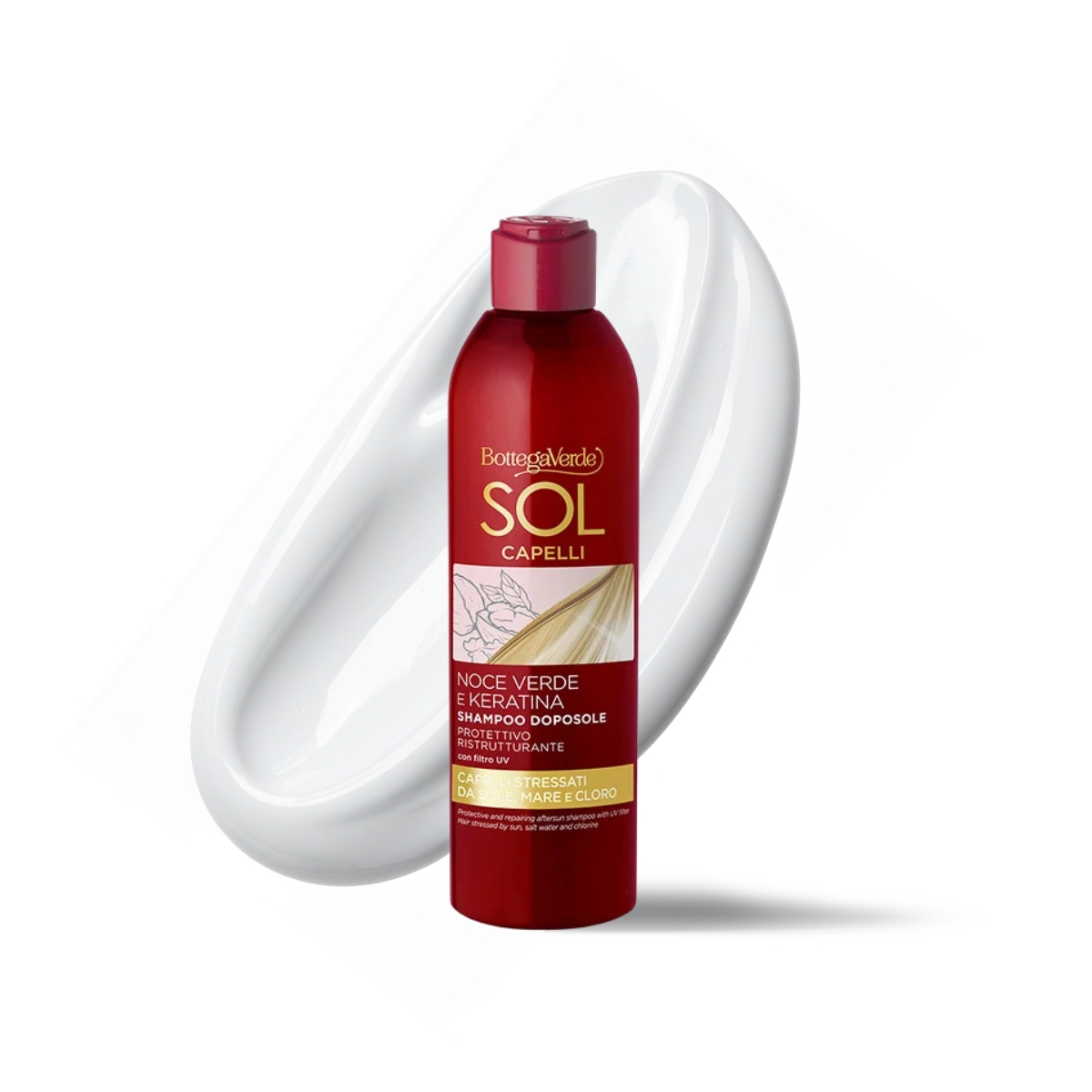 Sol Capelli - Green walnut and Keratin - Protective and repairing aftersun shampoo - with Green walnut oil and Keratin - with UV filter - for hair stressed by sun, salt water and chlorine (250 ml)