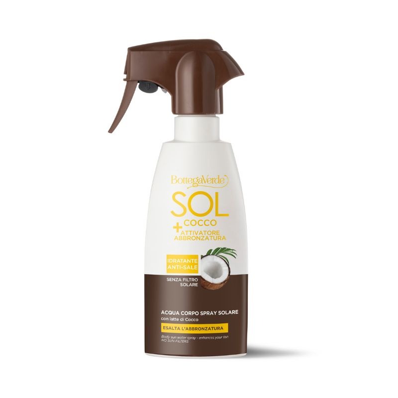 SOL Cocco + Activador del bronceado - Agua corporal spray solar - resalta el bronceado - hidratante antisal - con Leche de Coco (200 ml) - sin filtro solar