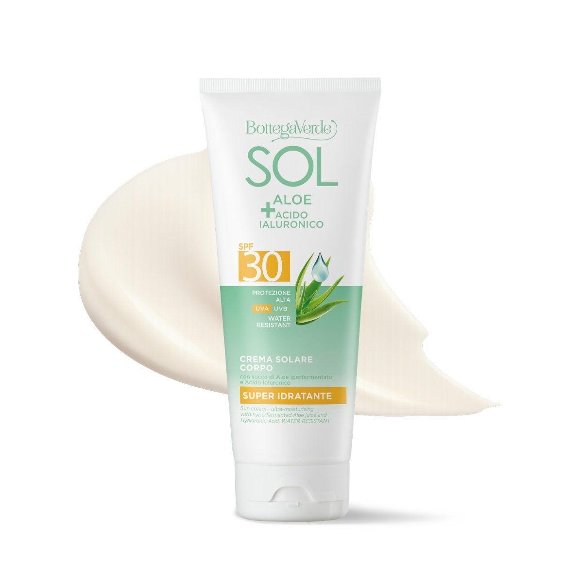 Crema solar - superhidratante - con zumo de Aloe hiperfermentado y &Aacute;cido Hialur&oacute;nico - protecci&oacute;n alta SPF30 (200 ml) - resistente al agua