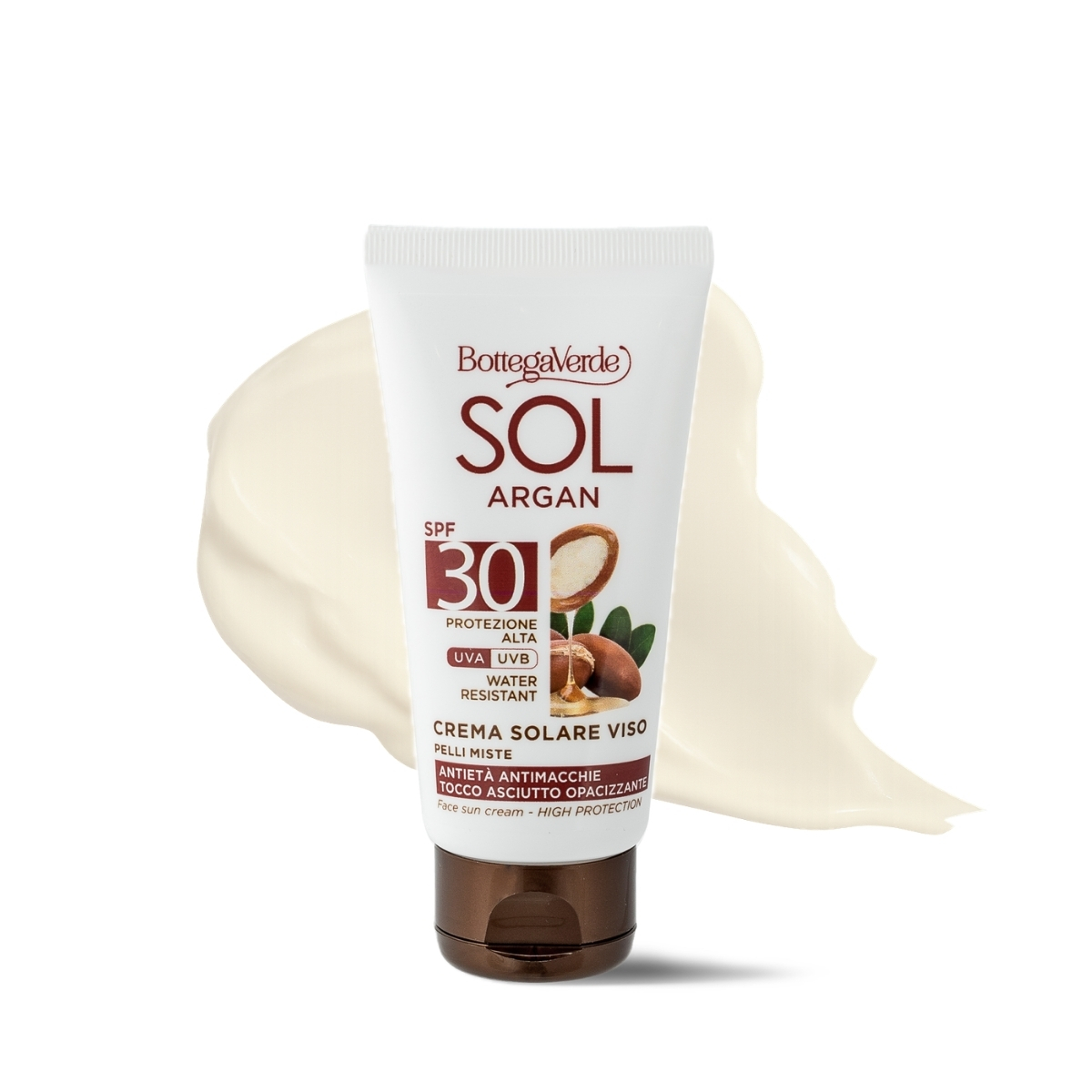 SOL Argan - Crema solar facial - antiedad y antimanchas - acabado no graso matificante - con aceite de Arg&aacute;n y Vitamina E - protecci&oacute;n alta SPF30 (50 ml) - resistente al agua - pieles mixtas