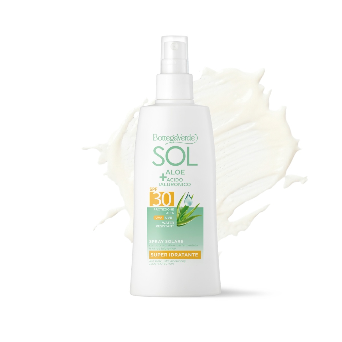 Spray solar - superhidratante - con zumo de Aloe hiperfermentado y &Aacute;cido Hialur&oacute;nico - protecci&oacute;n alta SPF30 (200 ml) - resistente al agua