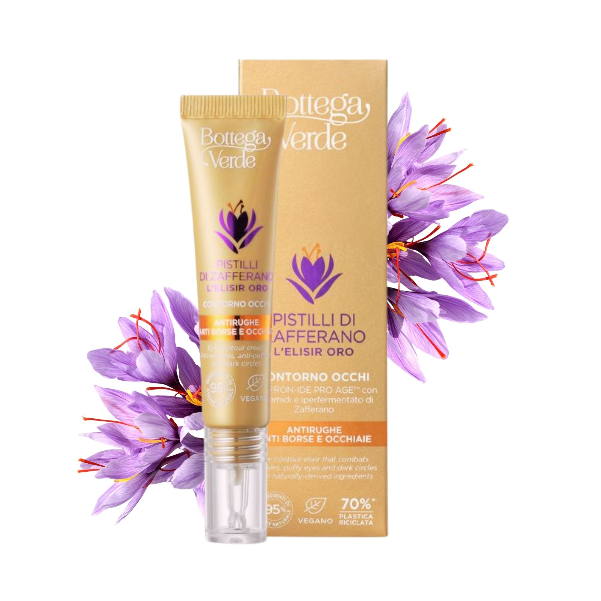 El Elixir de Oro - Contorno de ojos - Antiarrugas y antibolsas y ojeras - con SAFFRON-IDE PRO AGE con Ceramidas e hiperfermentado de Azafrán (10 ml)