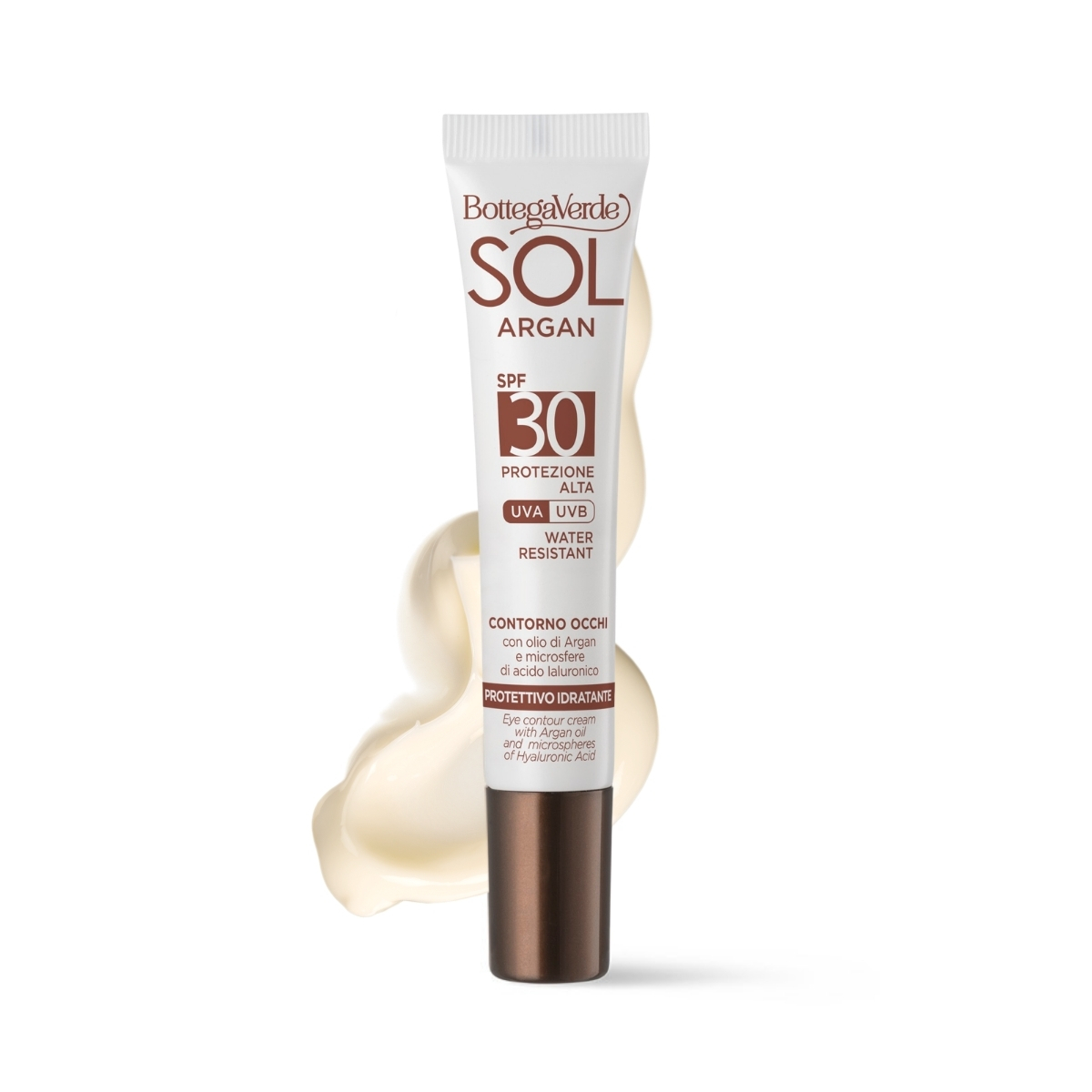 Contorno de ojos - protector hidratante - con aceite de Arg&aacute;n y microesferas de &Aacute;cido Hialur&oacute;nico - SPF30 protecci&oacute;n alta (10 ml) - resistente al agua