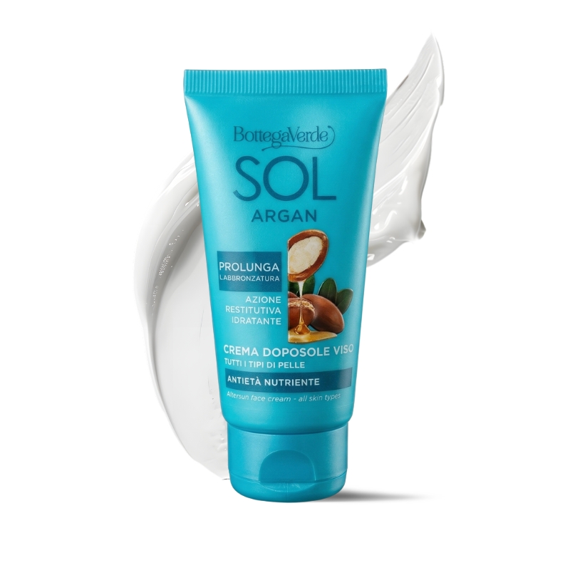 SOL Argan - Crema facial aftersun - antiedad y nutritiva - con aceite de Arg&aacute;n y Col&aacute;geno vegetal (50 ml) - prolonga el bronceado - todo tipo de pieles