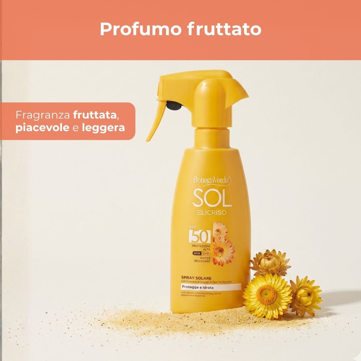 SOL Elicriso - Spray solare - protegge e idrata - con estratto di Elicriso Tenutra Massaini - protezione alta SPF50 - water resistant