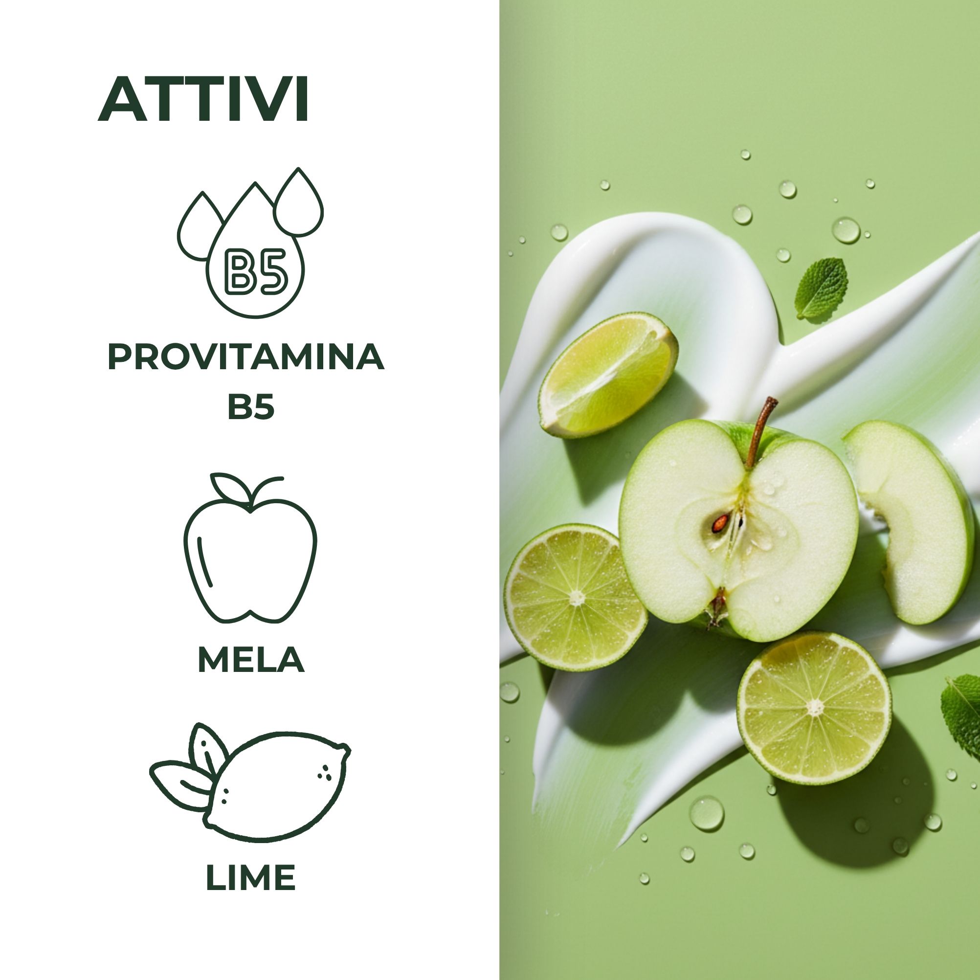 Mela verde e Lime - Shampoo purificante - leggerezza lunga durata- con succo di Mela verde e Lime - capelli normali tendenti ad ingrassarsi