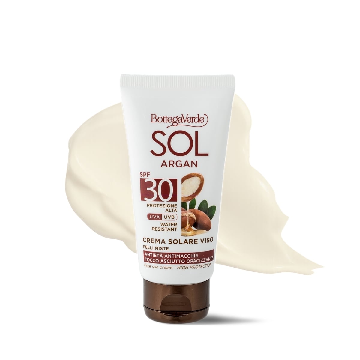 SOL Argan - Crema solare viso - antiet&agrave; antimacchie '' tocco asciutto opacizzante - con olio di Argan e Vitamina E - SPF30 protezione alta - water resistant - pelli miste