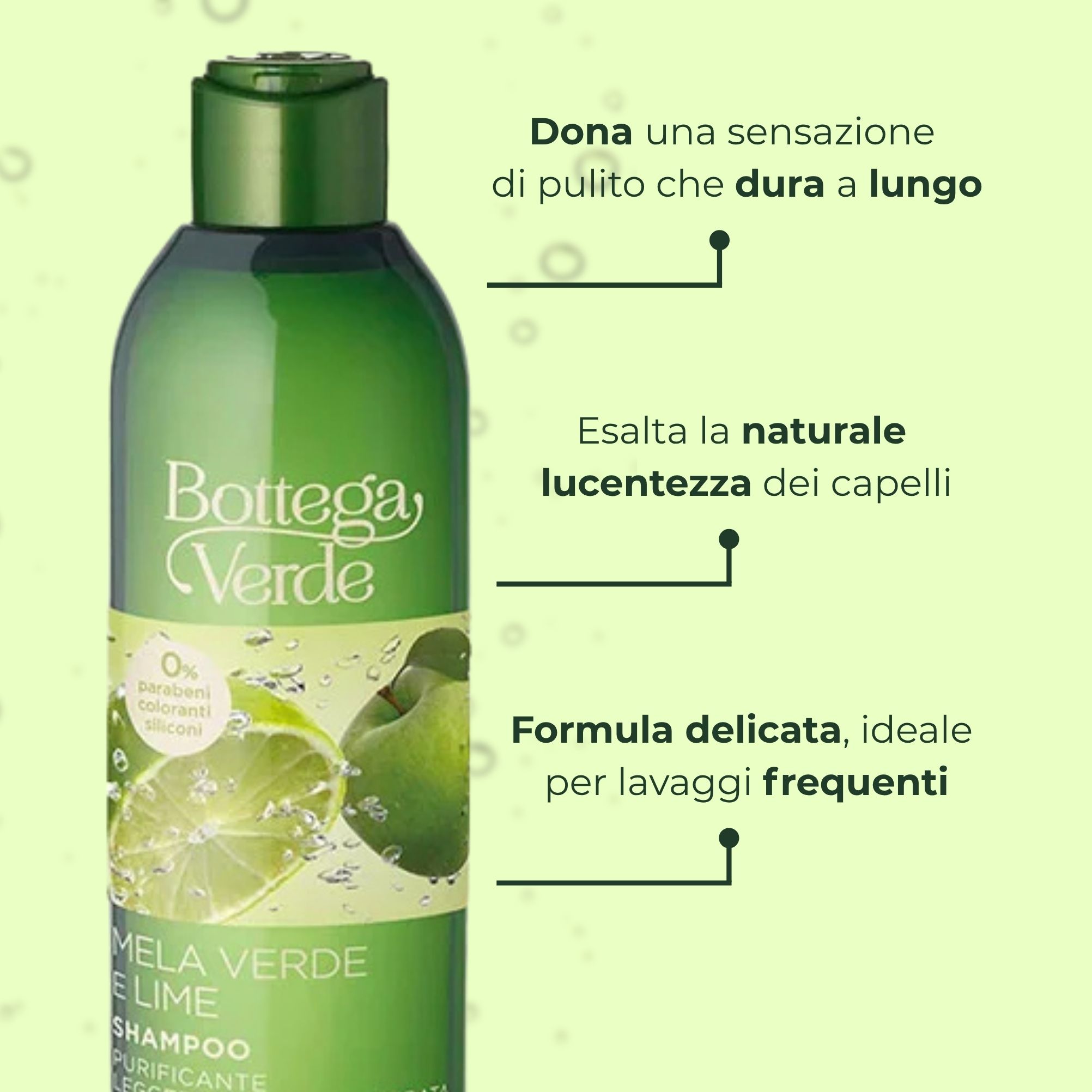 Mela verde e Lime - Shampoo purificante - leggerezza lunga durata- con succo di Mela verde e Lime - capelli normali tendenti ad ingrassarsi