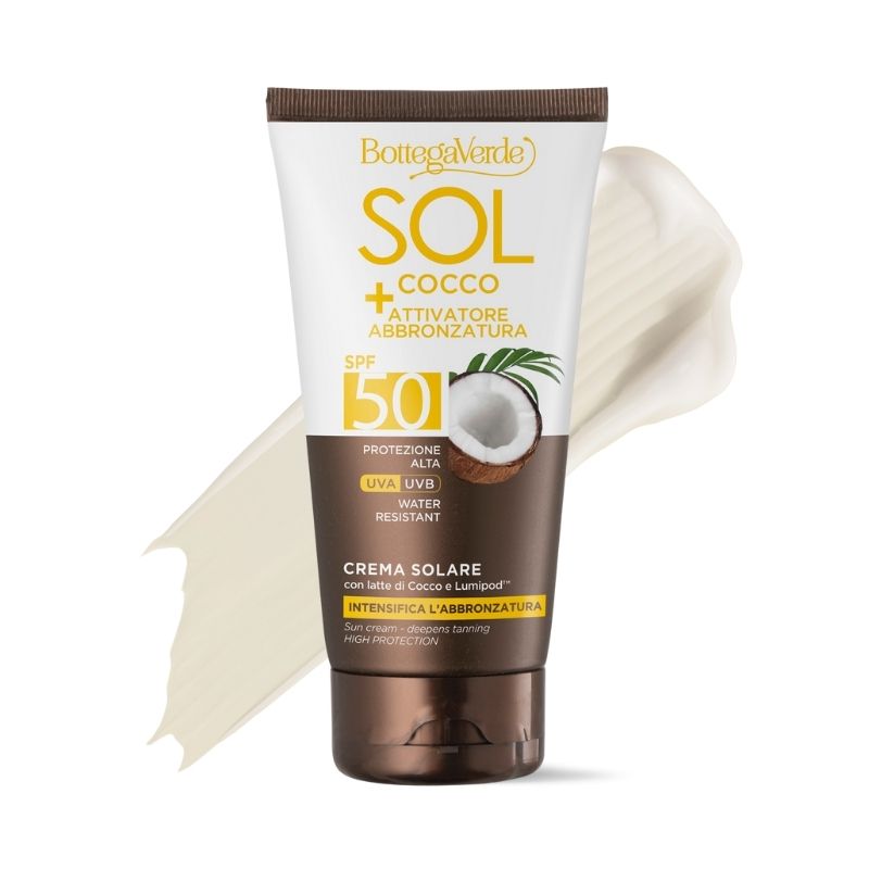 SOL Cocco + Attivatore di abbronzatura - Crema solare- intensifica l'abbronzatura - con latte di Cocco e Lumipod<TM/> - water resistant - protezione alta SPF50