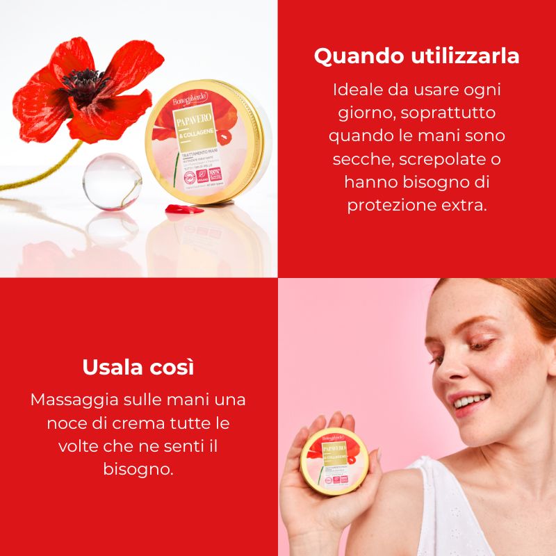 Papavero e Collagene - Trattamento mani - nutriente idratante - con Phytocollagen ed iperfermentato di Papavero di Tenuta Bottega Verde - tutti i tipi di pelle