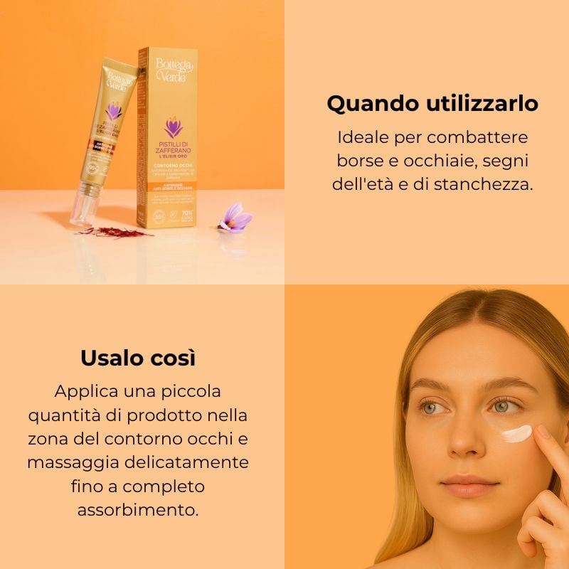 Pistilli di Zafferano - L'Elisir  oro - Contorno occhi - antirughe anti borse e occhiaie - con SAFFRON-IDE PRO AGE<TM/> con Ceramidi e iperfermentato di Zafferano