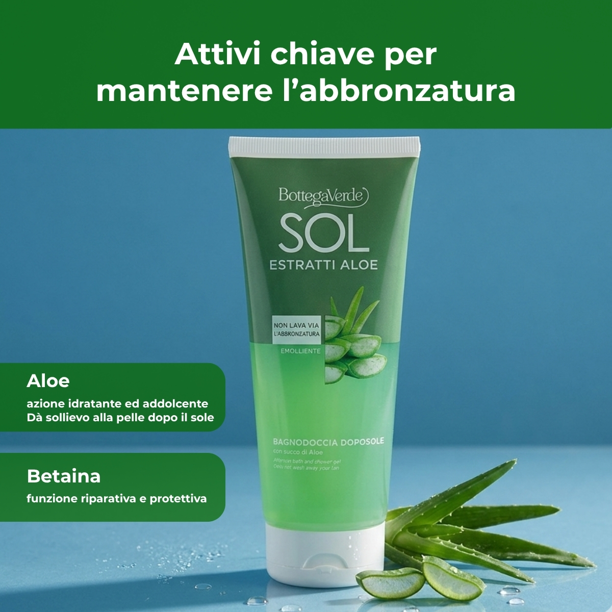 SOL Estratti Aloe - Bagnodoccia doposole - non lava via l'abbronzatura - con succo di Aloe - emolliente