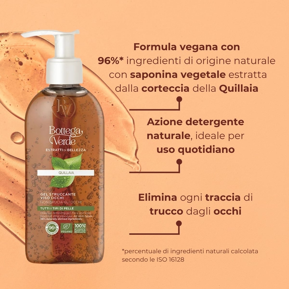 Estratti di bellezza - Gel struccante - viso occhi - Quillaia - non brucia gli occhi  - tutti i tipi di pelle