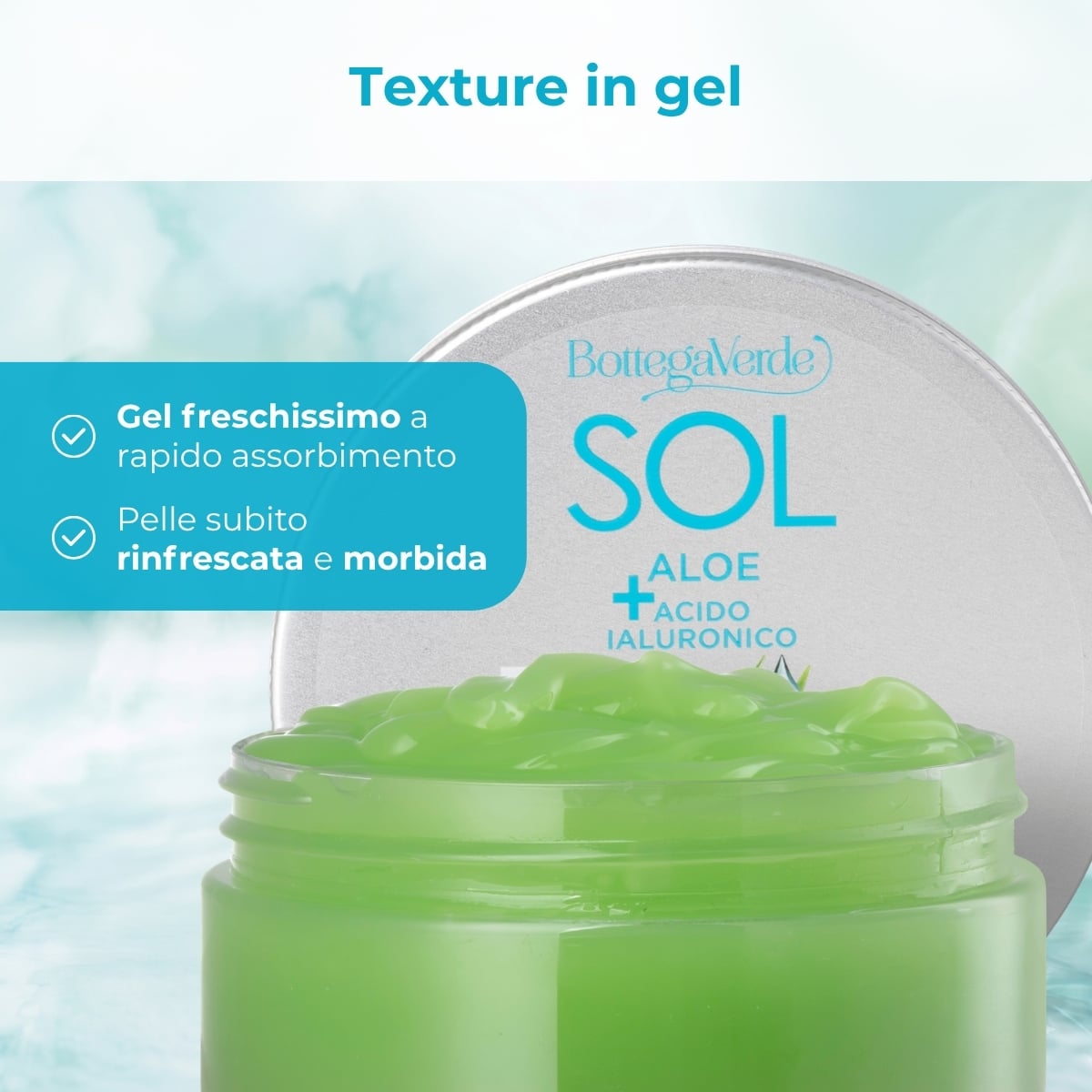 SOL Aloe Acido Ialuronico - Gel doposole corpo - idratante con 90% di succo di Aloe* e Acido Ialuronico - azione rinfrescante immediata