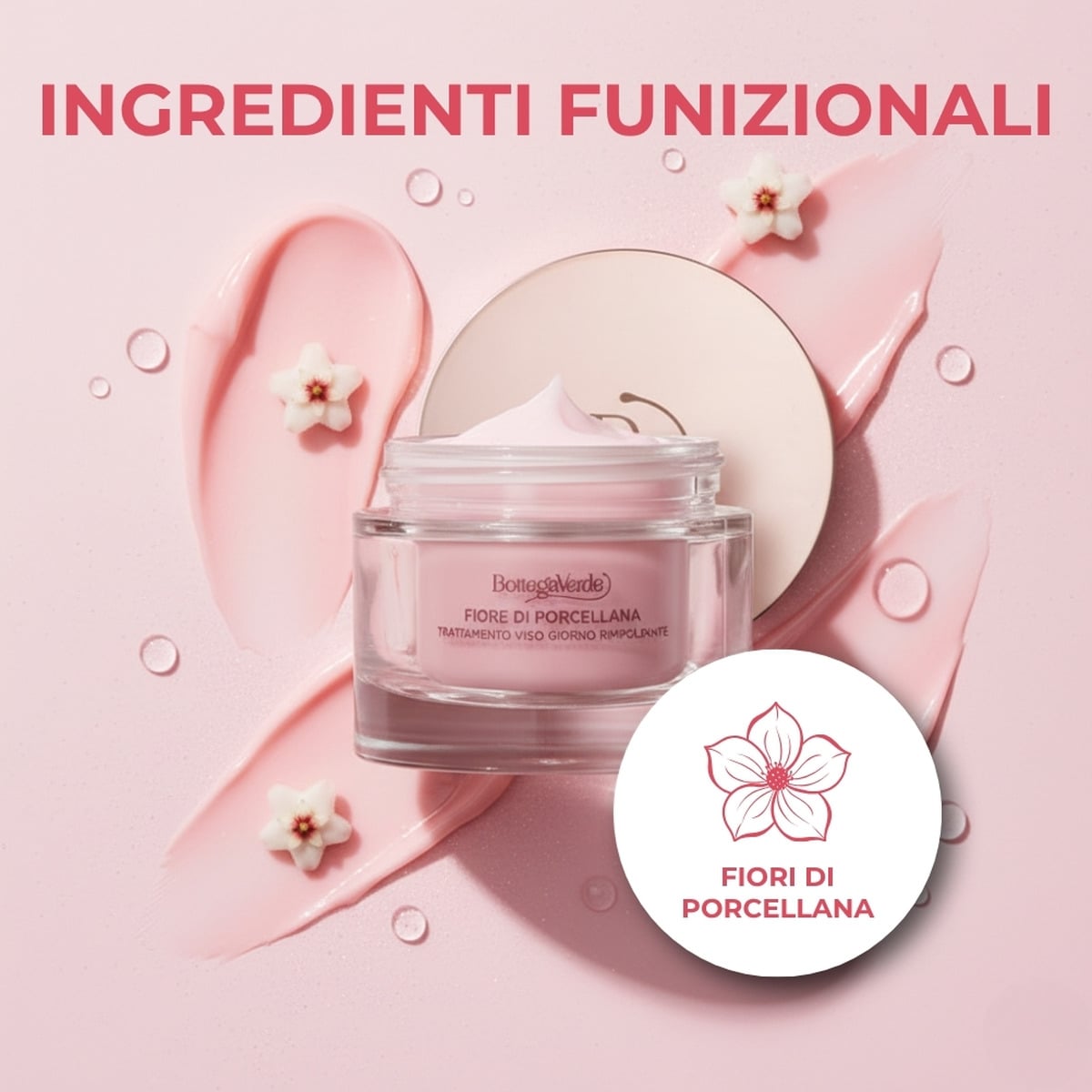 Fiore di Porcellana - Sistema perfezionatore - Ricarica Trattamento viso giorno - rimpolpante anti-svuotamento e anti-infragilimento - con pigmenti rosa - con Ceramidi vegetali, Collagene vegetale da Acacia e Fiore di Porcellana - pelli normali o secche