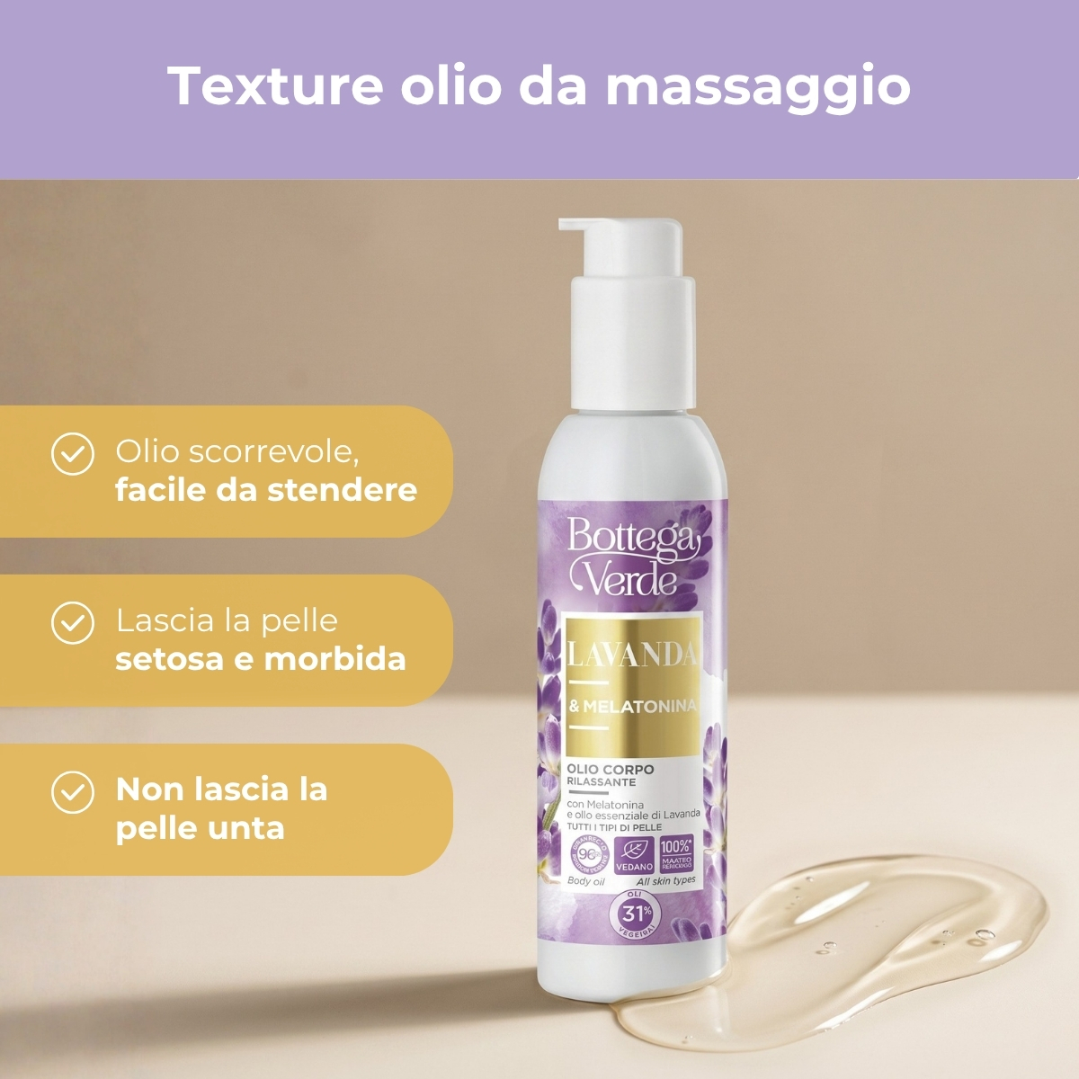 Lavanda Melatonina - Olio corpo rilassante - con Melatonina e olio essenziale di Lavanda - per tutti i tipi di pelle