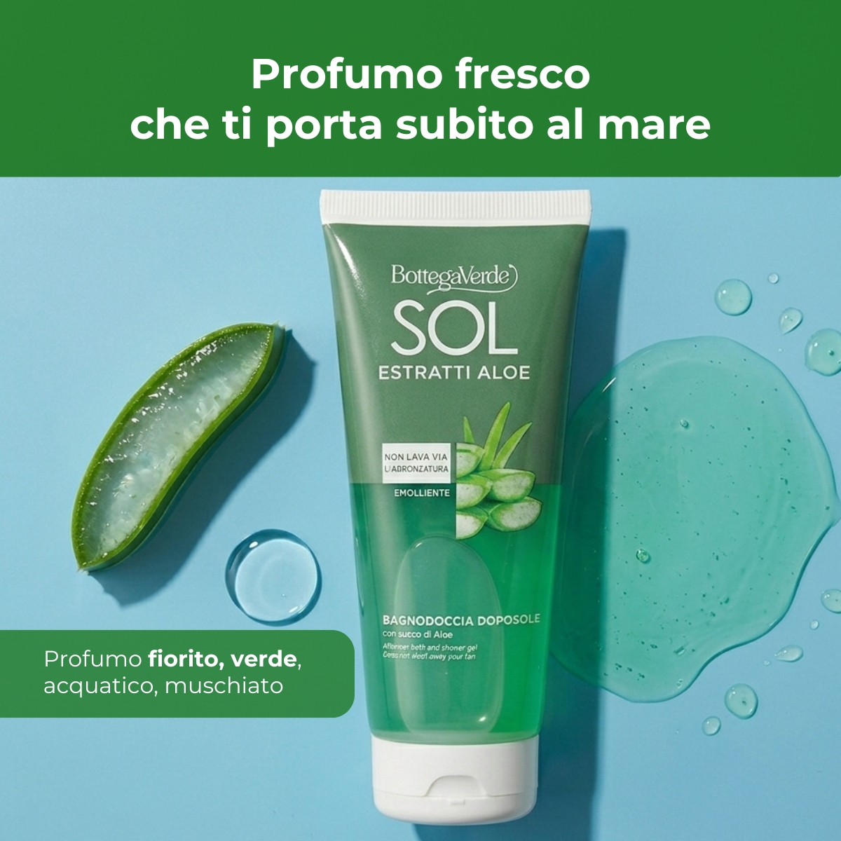 SOL Estratti Aloe - Bagnodoccia doposole - non lava via l'abbronzatura - con succo di Aloe - emolliente