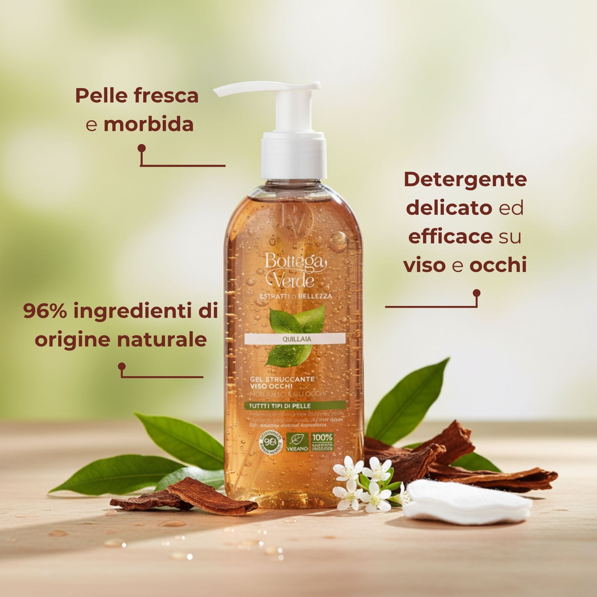 Estratti di bellezza - Gel struccante - viso occhi - Quillaia - non brucia gli occhi  - tutti i tipi di pelle