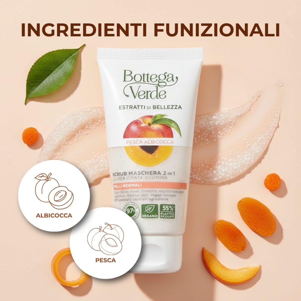Estratti di bellezza - Scrub Maschera 2 in 1 - Pesca e Albicocca - leviga idrata illumina - pelli normali