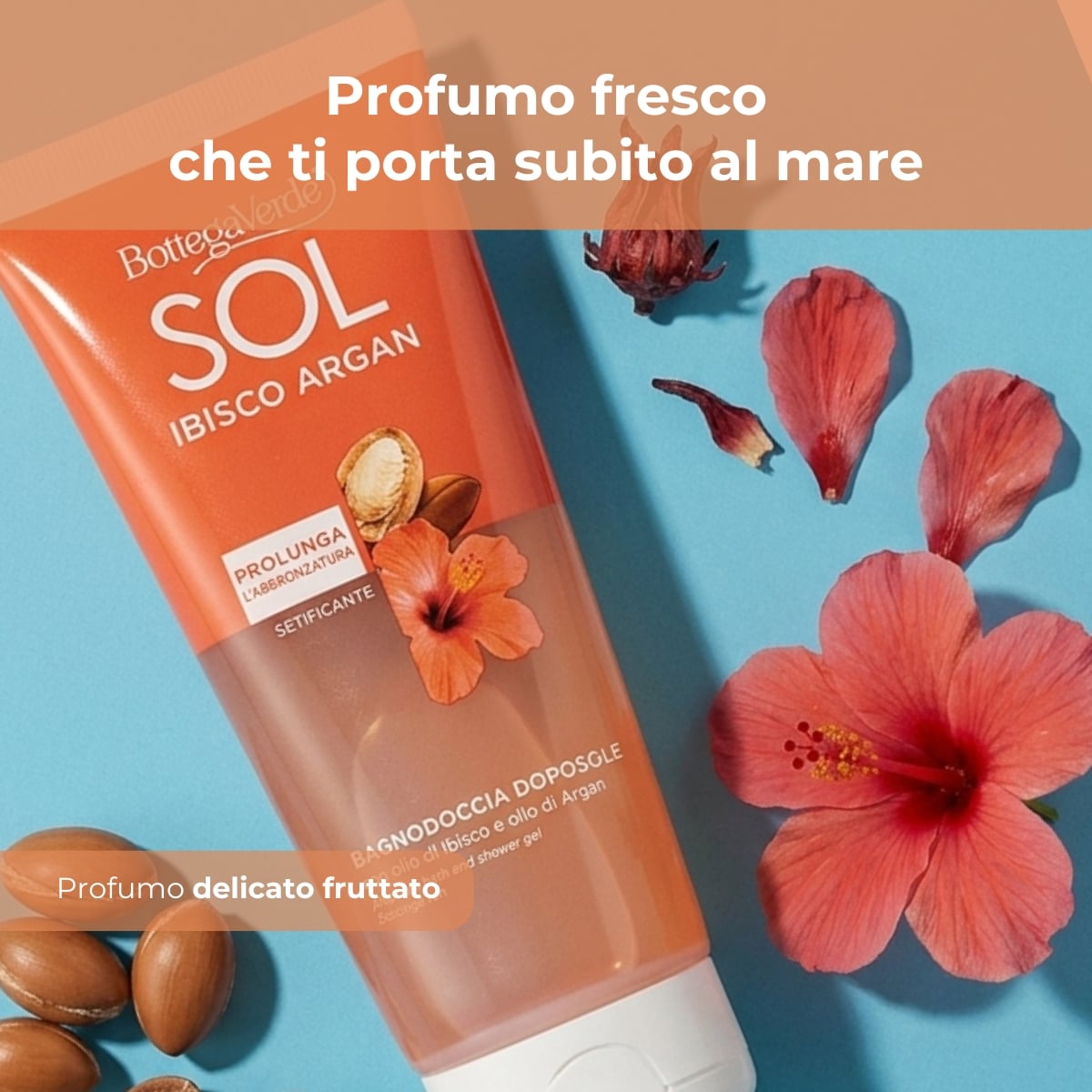 SOL Ibisco Argan - Bagnodoccia doposole - setificante - con olio di Ibisco e olio di Argan - prolunga l'abbronzatura