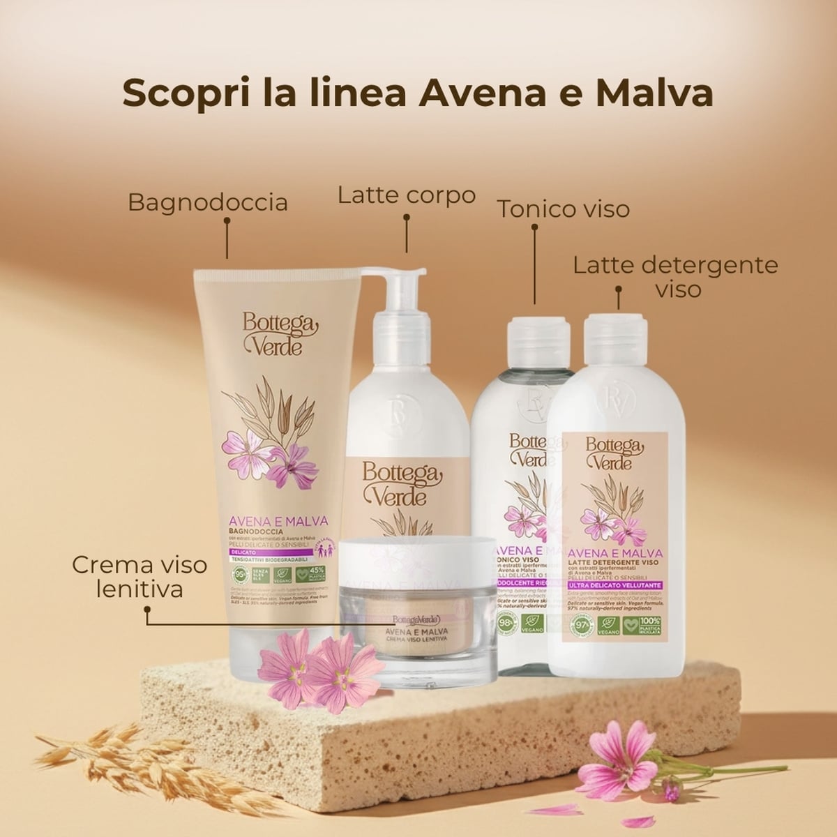 Avena e Malva - Crema viso - ricarica - lenitiva protettiva - con estratti iperfermentati di Avena e Malva - pelli delicate o sensibili