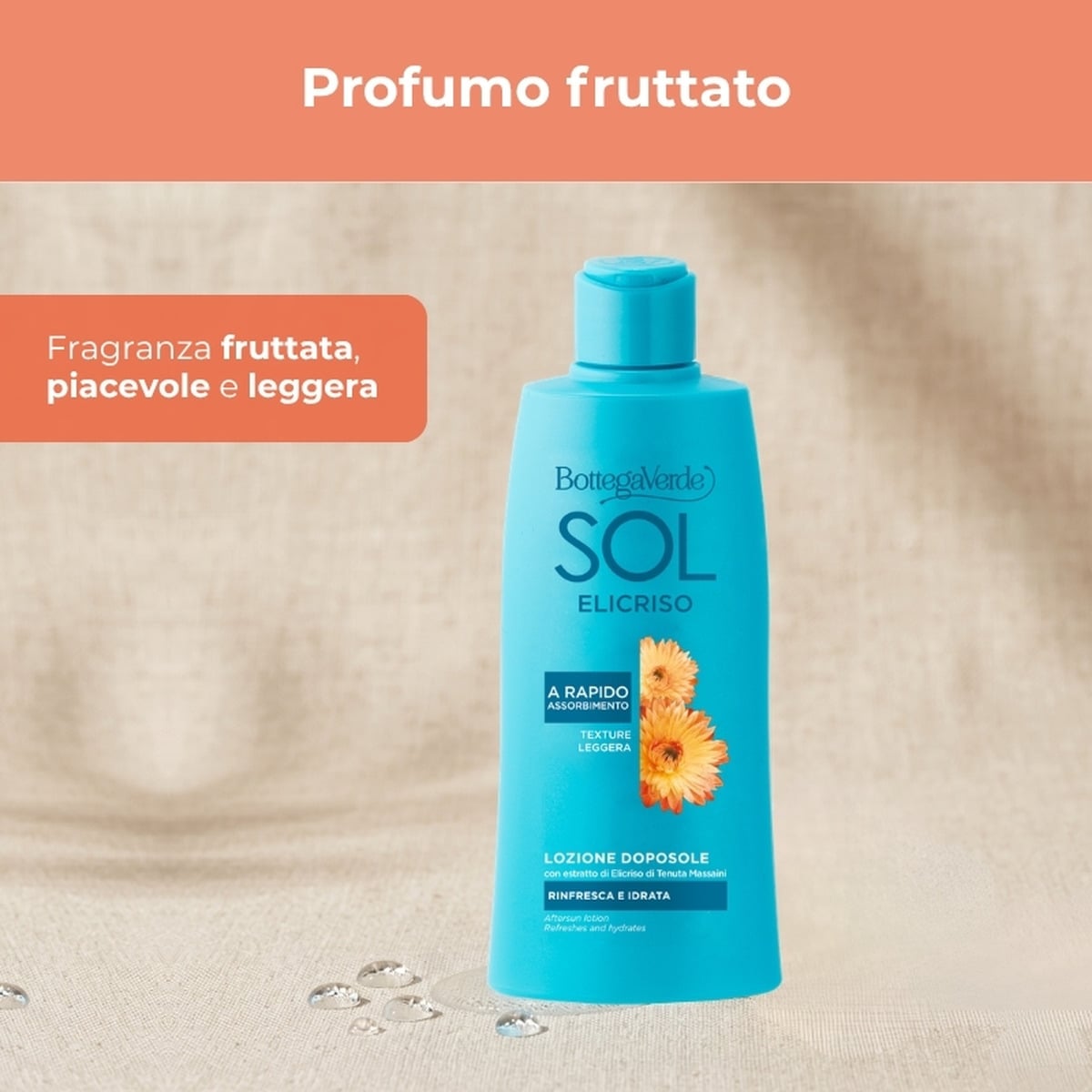 SOL Elicriso - Lozione doposole - rinfresca e idrata - con estratto di Elicriso di Tenuta Massaini - texture leggera - a rapido assorbimento - rinfresca e idrata