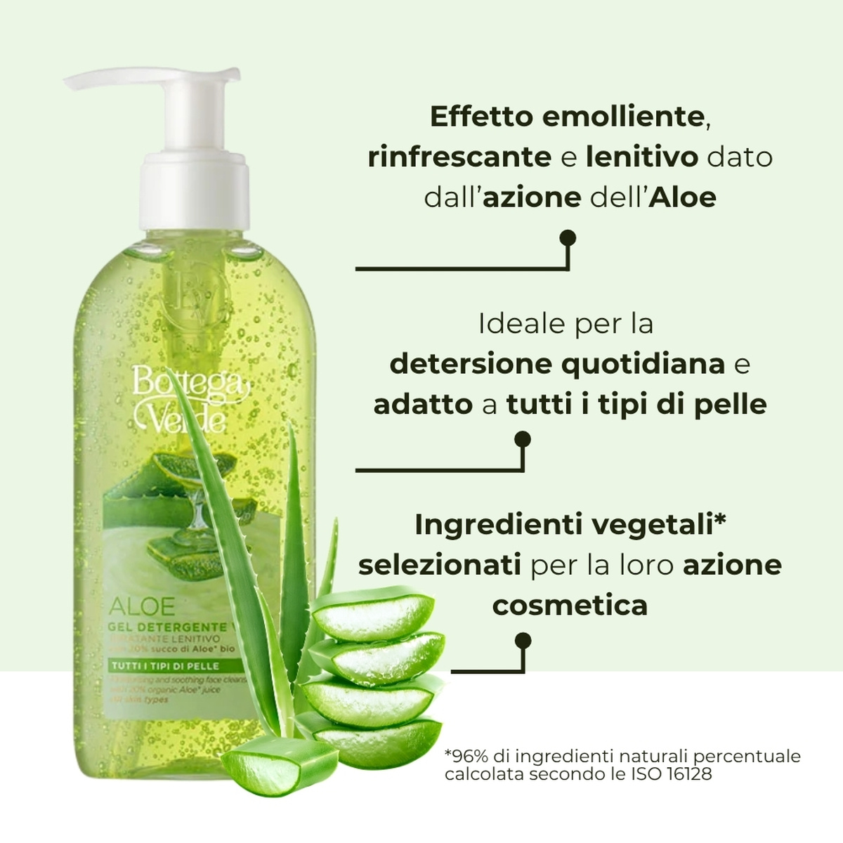 ALOE - Gel detergente viso - idratante lenitivo - con 20% succo di Aloe* bio (200 ml) - per tutti i tipi di pelle