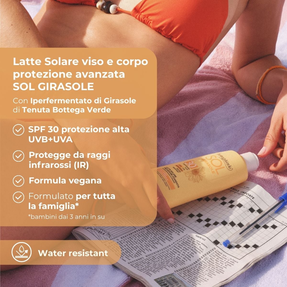 SOL Girasole - Latte solare protezione avanzata - viso e corpo - con iperfermentato di Girasole di Tenuta Bottega Verde(200 ml) - PROTEZIONE ALTA SPF30 - INFRAROSSI - WATER RESISTANT