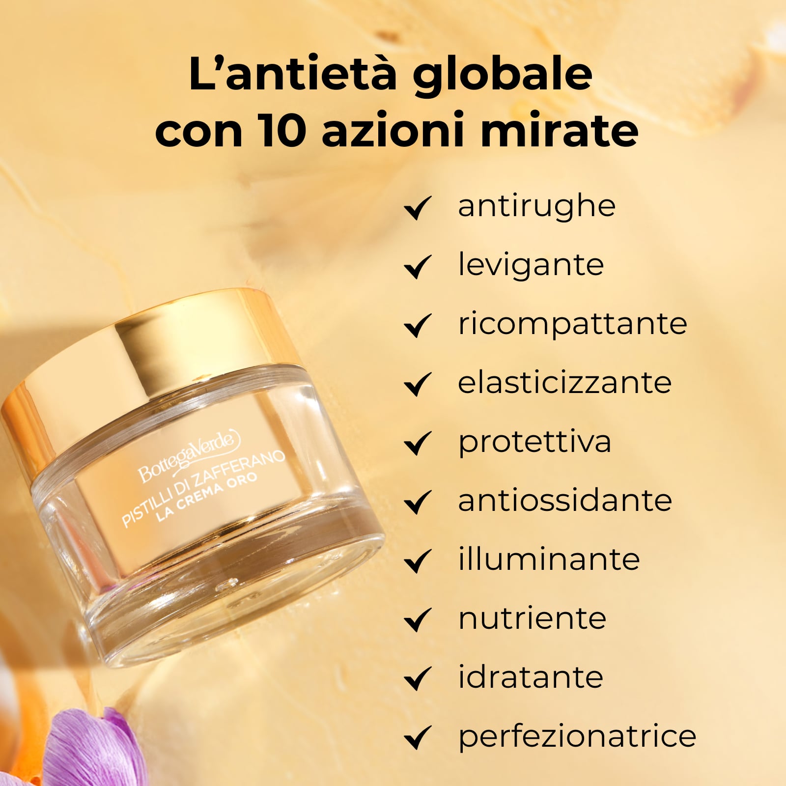 Pistilli di Zafferano - La crema oro - Ricarica Trattamento viso giorno e notte - antirughe antiet&agrave; globale 10 azioni - con SAFFRON-IDE PRO AGE<TM/> con Ceramidi e iperfermentato di Zafferano