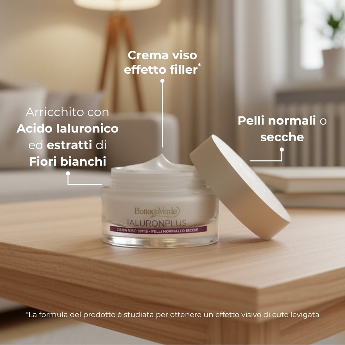 Ialuron Plus - Crema per il viso ricompattante, effetto filler*, con acido Ialuronico ed estratti di fiori Bianchi - pelli normali o secche