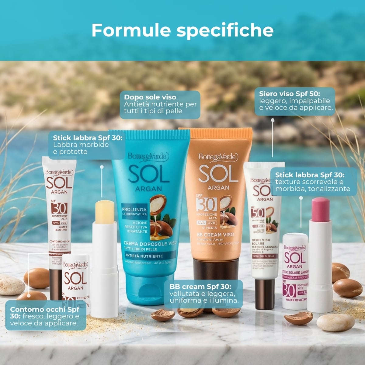 SOL Argan - Crema solare viso - antiet&agrave; antimacchie '' tocco asciutto opacizzante - con olio di Argan e Vitamina E - SPF30 protezione alta - water resistant - pelli miste