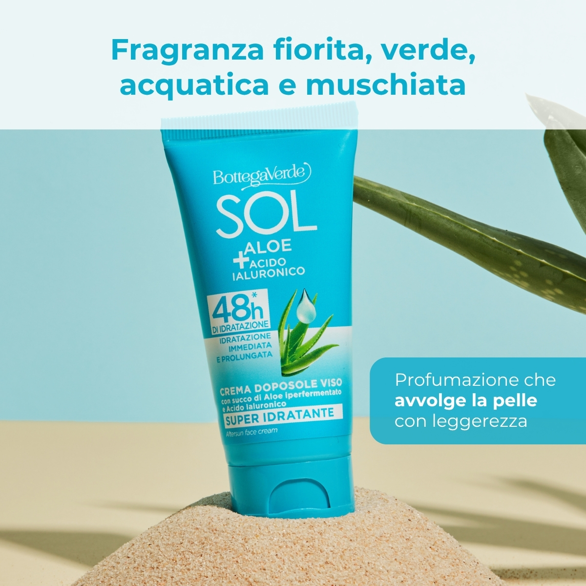 SOL Aloe Acido Ialuronico - Crema doposole viso - super idratante - con succo di Aloe iperfermentato e Acido Ialuronico - 48h* di idratazione - idratazione immediata e prolungata